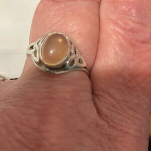 Sterling Silver citrine Cabochon Ring - Cream with  Celtic Knot Detail